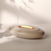 Candlewide Umber Beige refillable ceramic candle with a wide living flame